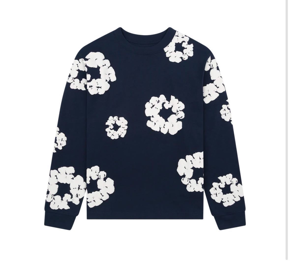 DENIM TEARS THE COTTON WREATH LONG- SLEEVE NAVY T SHIRT