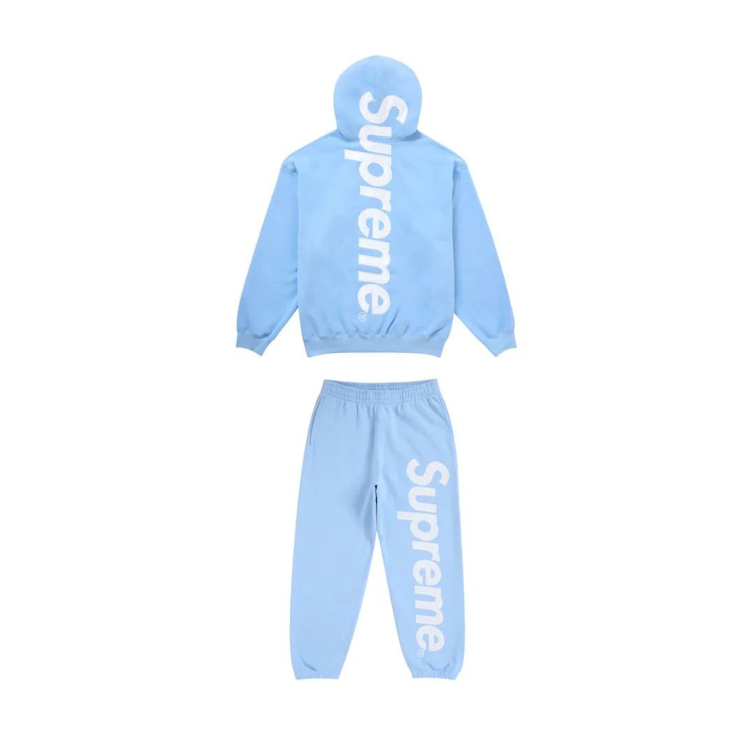 SUPREME SATIN APPLIQUE HOODED SWEATSHIRT & SWEATPANT SET LIGHT BLUE